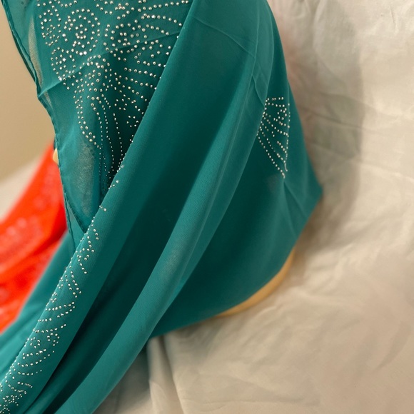 Orange and light green Romantic chiffon scarf with Rhinestone Shawl - Picture 15 of 16